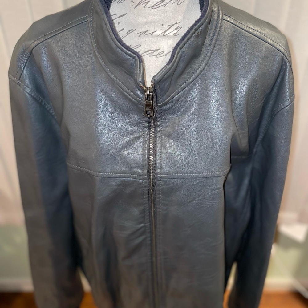 Men’s Gray Leather Motorcycle Jacket Tommy Hilfiger Coat Plus Size 2X - Picture 2 of 8